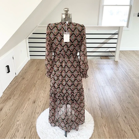 XS S M L NWT LC Lauren Conrad pink blue & black floral print wrap midi dress - Picture 6 of 8